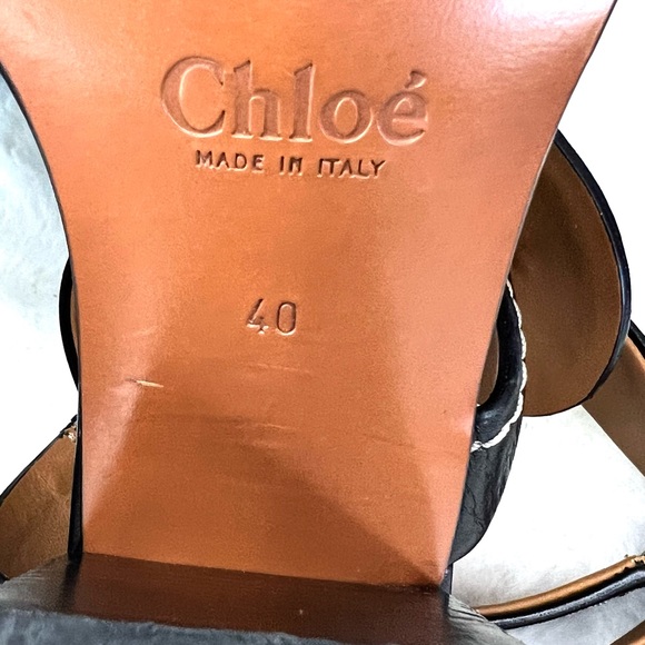Chloe Candice Topstitch Block Heel Sandals Black Size EU 40 - Picture 3 of 16